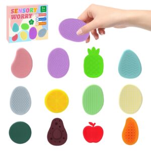 MFUSUL Sensorische Fidget Steine 12 Stück,Texturierte Silikon Stressabbau Spielzeuge,Tragbar & Leise für Entspannung,Fokus & Stressabbau im Alltag