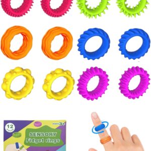 Willingood 12 Stück Silikon Fidget Toys, Anti-Stress Ring für Kinder und Erwachsene, Sensorik Spielzeug, Massageringe für Finger Akupressurring, Fidget Ring für Anxiety, ADHD, Autismus