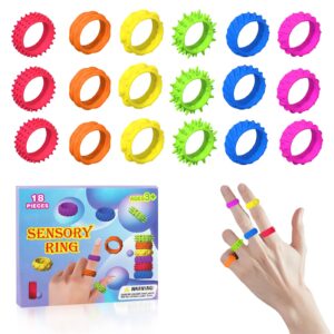 shallyong 18 Stück Fidget Ring Toys für Kinder Erwachsene, Sensorik Fidget Ring Set, Leise Zappelringe, Stressabbau Konzentration, Texturierte Akupressur-Ringe, Autismus, ADHS Sensorik Spielzeug