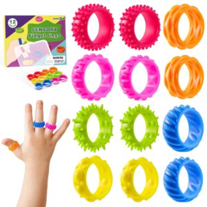 silttble 12 Stück Fidget Ring Silikon Sensorikringe Anti Stress ADHS Hilfsmittel für Kinder mit Autismus Akupressur Ring Konzentrationsspielzeug Schule Leise Entspannung mit Aufbewahrungsbox