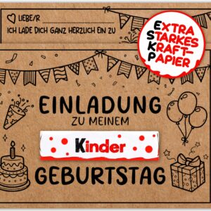 VULAVA 12x Schokoriegel EINLADUNGSKARTEN KINDERGEBURTSTAG Junge Mädchen - die Kraftpapier PARTY Karten sind die EINLADUNG für Jungen Kinder GEBURTSTAG Schokolade Schulanfang Kinderparty DIY